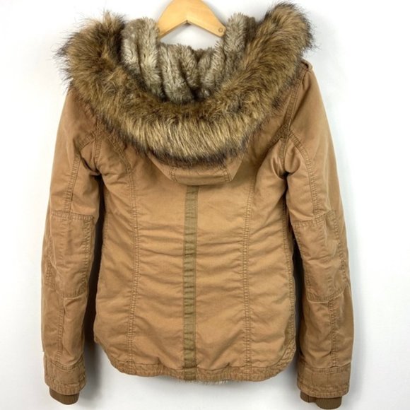 Aritzia TNA Fur Lined Brown Military Jacket Sz XS - Picture 3 of 8